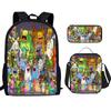 Monster Singer Elementary School Bag Three-Piece Nylon Printed Backpack Breathable Backpack Lightweight