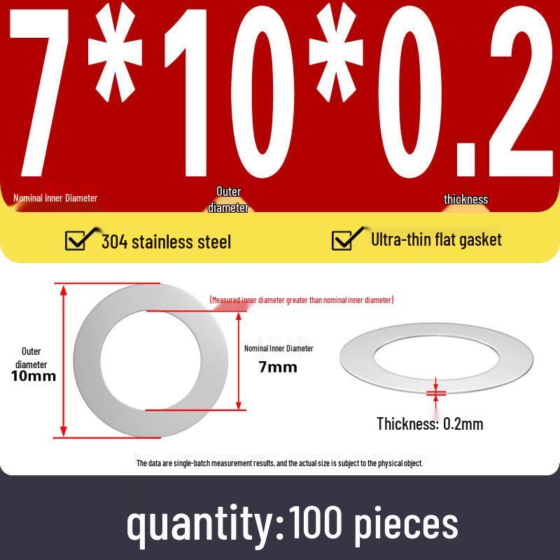 Plochá podložka z nerezové oceli 304 pro nastavení vůle hřídele (0,1/0,2/0,3 mm)