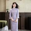 Purple National Style New Chinese Autumn Long-sleeved Cheongsam Improved Young Women's High-end Sense Retro Slim Waist Cheongsam