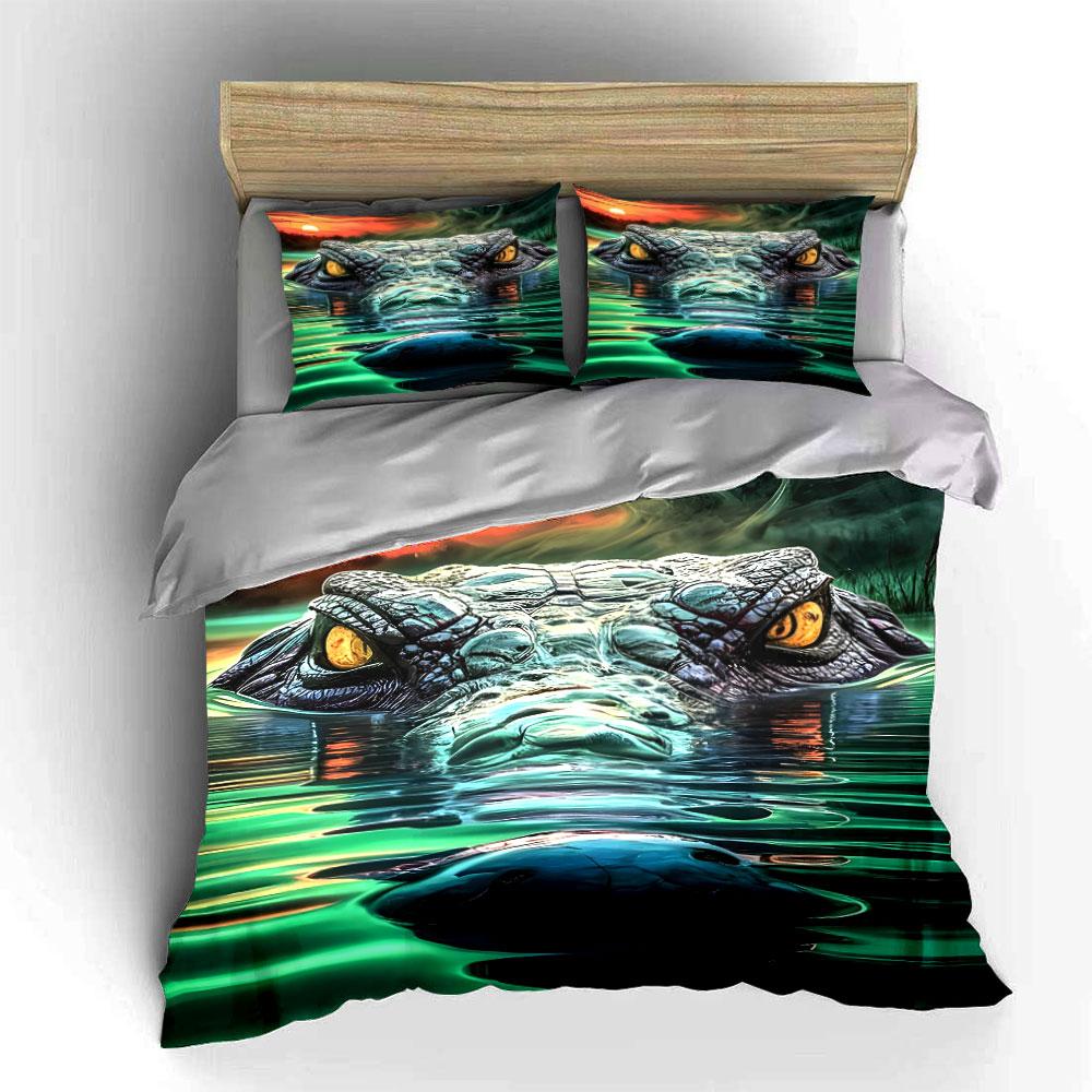 Alligator In Colorful Water. Print Bedding Set 1 Duvet Cover 2 Pillowcases for Adult and Children Luxury Gift Full Size