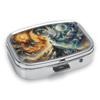 Tragbare Pillendose mit 2 Fächern, Mini-Metall-Medikamenten-Organizer-Etui, Niedlicher bedruckter Pillenbehälter für Vitamine, Pillen, Schmuck, Reisen, Tägliche Anwendung