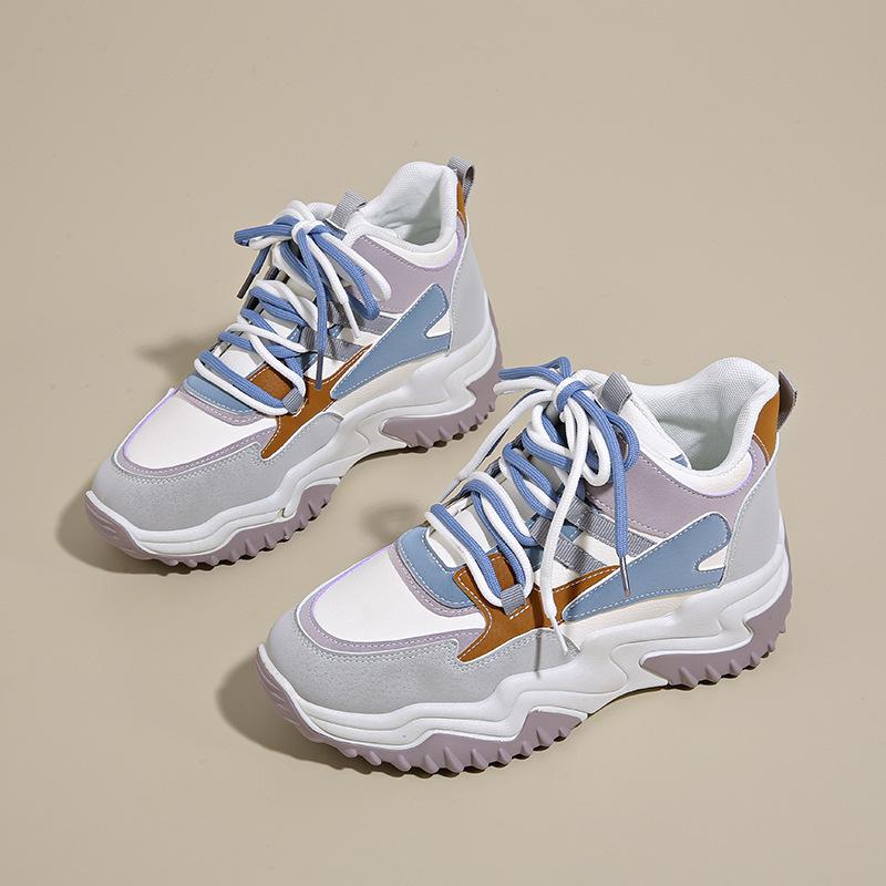 Autumn women's shoes new breathable high-top sports shoes children's Korean version versatile thick-soled heightening casual dad shoes trendy shoes