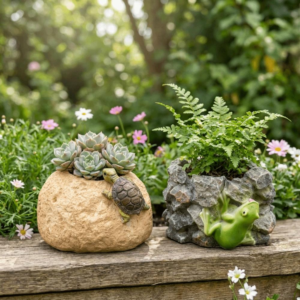 Cute Turtle and Frog Flower Pots Resin Succulent Pot Creative Flower Container Patio
