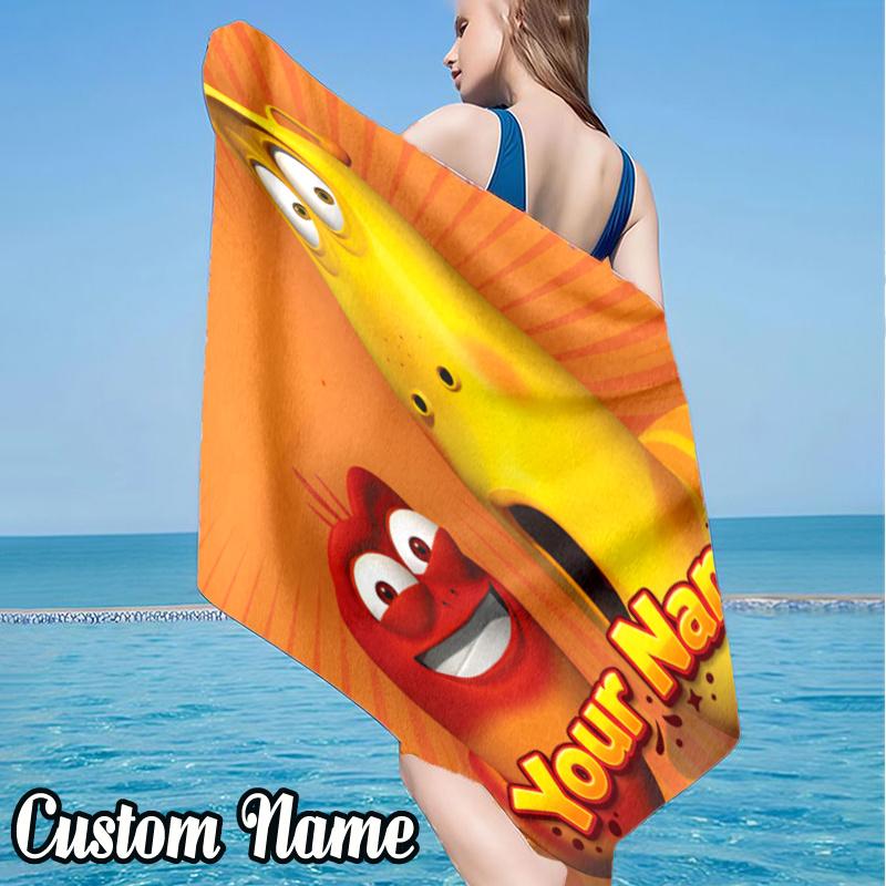 Custom Name Larva Beach Towel - Soft, Ultra-Absorbent Microfiber, Lightweight, Perfect for Beach, Parties, Travel, Camping