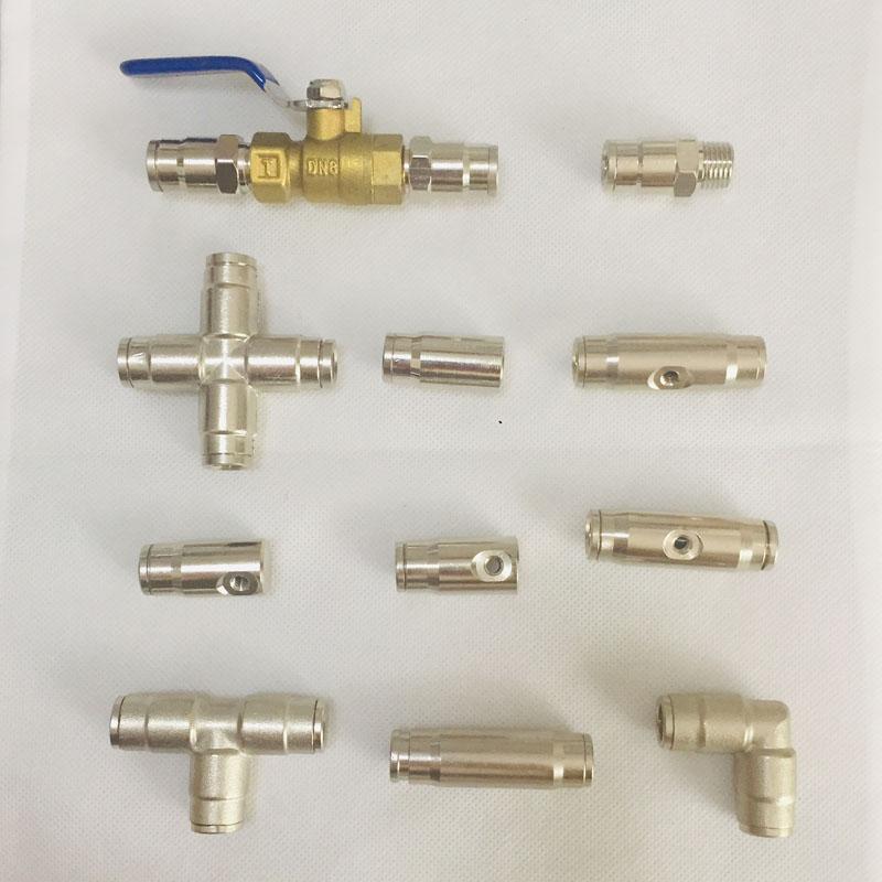 High Pressure Brass 9.52mm misting Nozzle Connector 3/8 Inch Slide Lock Connector Tee Elbow Straight Connector Spray Acce