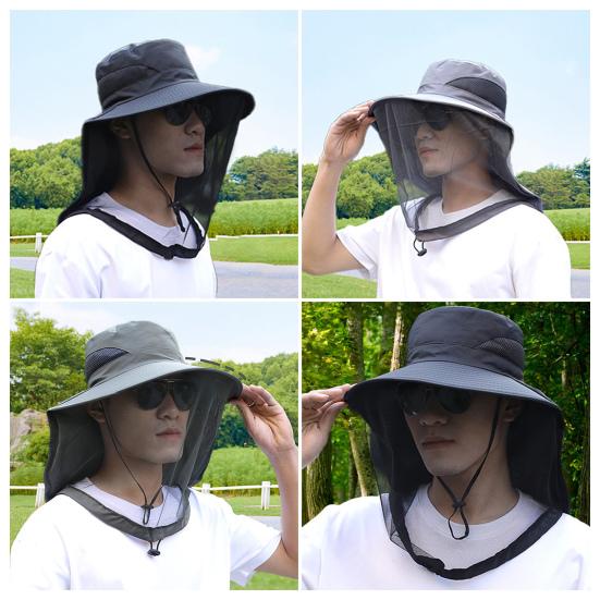 Outdoor Sun Hat with Mosquito Head Net Neck Flap Breathable Men Women Fishing Hiking Camping Climbing Face Netting Wide Brim Hat