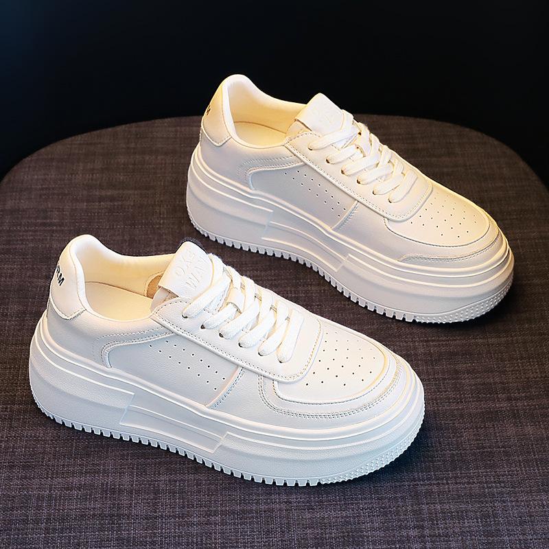 Platform white shoes women's 2025 spring new women's shoes heightened versatile casual sports shoes sub-board shoes popular muffin