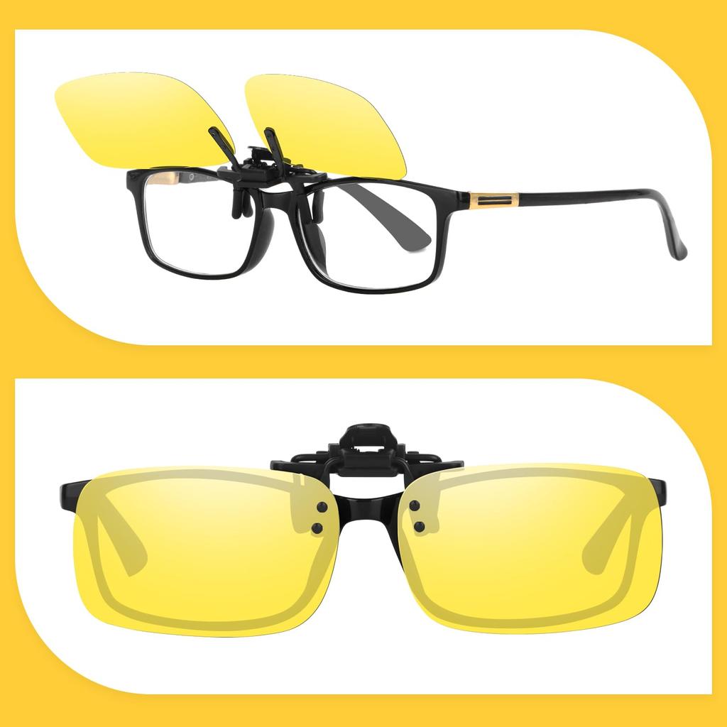 [Vimbloom] Clip-on Sunglasses for Night Driving - Polarized, for Night Driving, Blocks Car Lights and Glare, Flip-up Style, Prescription Lenses