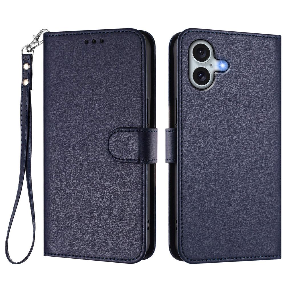 For iPhone 16 Plus Leather Case Wallet Stand Phone Cover with Wrist Strap