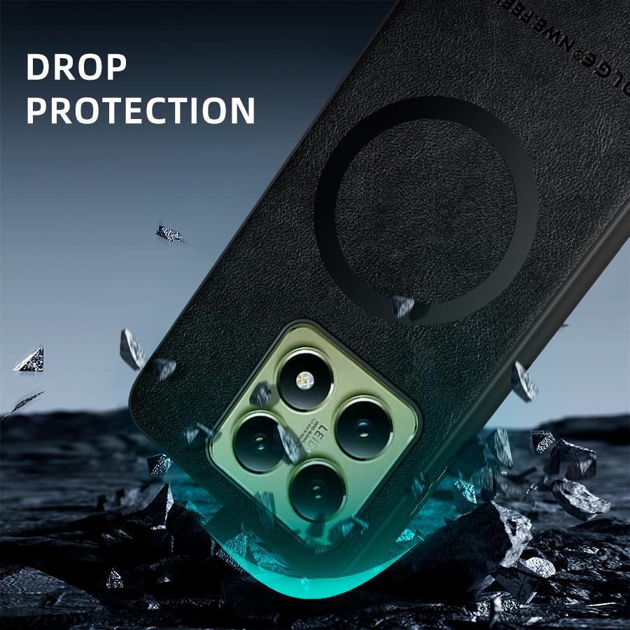 For Xiaomi 14T 14T Pro Fine-Hole PU Cow Pattern Leather Outer Magnetic Ring Soft Edge Anti-Drop Phone Case