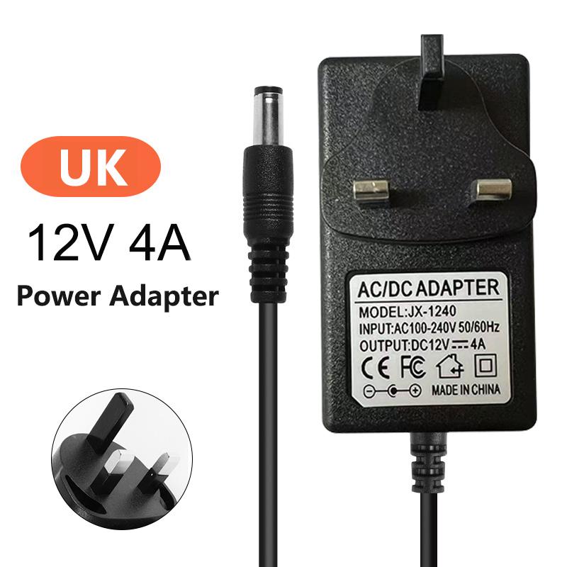 12V 4A Power Supply Adapter US EU AU UK Plug in DC Converter 100-240V AC to DC 12V 48W 4000mA Chargerfor CCTV LED Strip Light