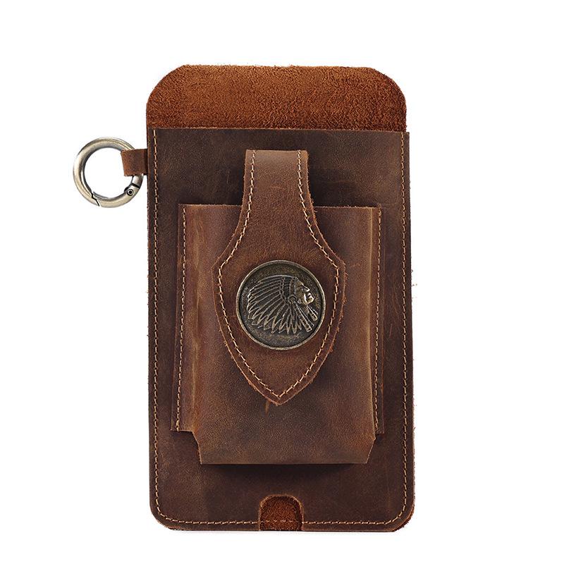 Men's Genuine Leather Tactical Mobile Phone Waist Bag - Crazy Horse Sports Style
