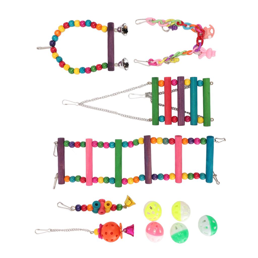 Bird Parakeet Toys Swing Hanging Standing Chewing Toy Hammock Climbing Ladder Bird Cage Colorful