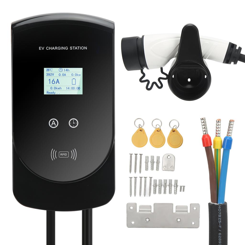 Type 2 Plug EV Charging Wall Station IEC 62196‑2 Connector 5m 220‑250V 3.5kW 16A Adjustable 2.8in LCD Screen