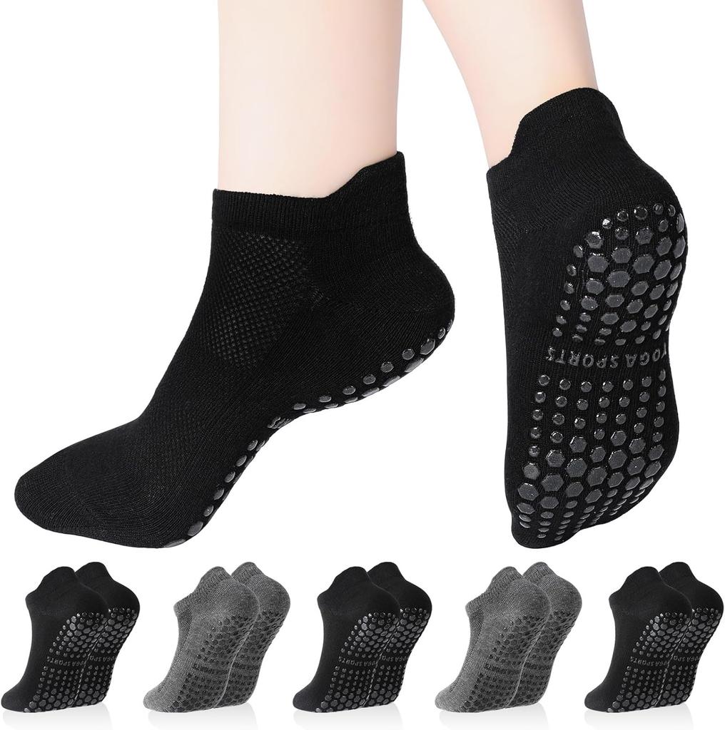 3Pairs Pilates Yoga Grip Socks, Women Non Slip Grip Socks for Hospital, Dance, Yoga, Size UK 4-7