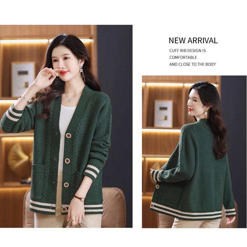 Women S Long Sleeve Knit Cardigan Plus Size Mom Style Casual Outerwear Autumn Winter Sweater