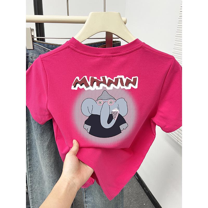 

2024 Women s Navy Blue Cartoon Print Round Neck Short Sleeve T-Shirt Large