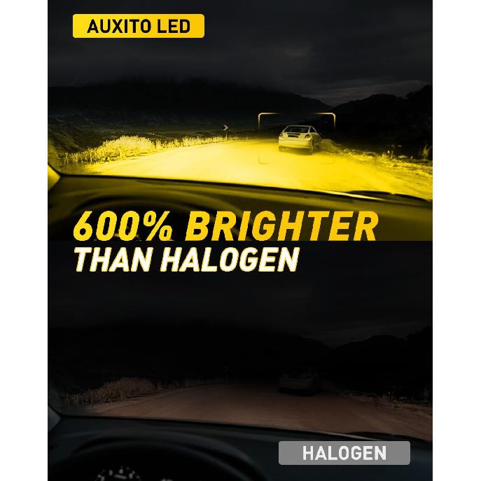 AUXITO H3 LED Bulb Yellow 3000K, 16,000LM 600% Super Brighter, 10 Years Lifespan, 1:1 Size Plug-n-Play, 100% Perfect Tallation, H3 LED Fog Lighr Bulb
