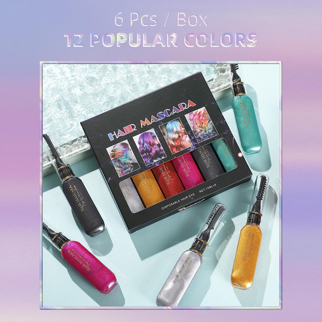 Bestauty   6Pcs x 15ml Hair Mascara Disposable Hair Dye Plant Extraction Easy Coloring Dual Porpose Colorful Mascara