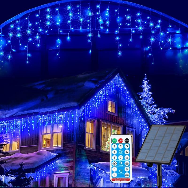 Solar Christmas Lights Outdoor Waterproof Christmas Decorations Curtain Lights 320LED 29.5ft 60 Drops, Solar Powered Rechargeable Fairy Lights for