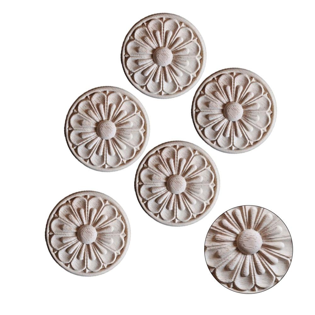 DIY Wood Applique Round Wood Carving Decal Home Hotel Restaurant Unpainted Wood Delicate Appearance European Style