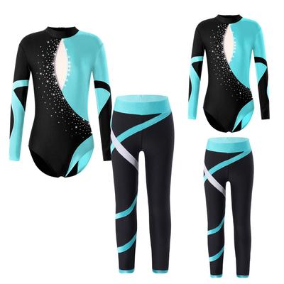 Girls' Leotard Long Sleeve Bodysuit Jersey Body with Leggings Long Trousers SkinnyTight Children's Sports Ballet Clothing