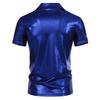 Summer Men's Short Sleeve Polo Shirt Shiny Metallic Streetwear Lapel T-shirts Men Gold Stage Costume Disco Party NightClub Tops