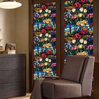 Yousheng Statische Fensterfolie aus Buntglas, Vintage-Blumen-Sichtschutz, Sonnenschutz, Glashaftung, wasserdichte PVC-Fensterfolie