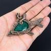 Lab-Created Emerald Gemstone Handmade Pure Copper Wire Wrapped Fish Pendant Jewelry