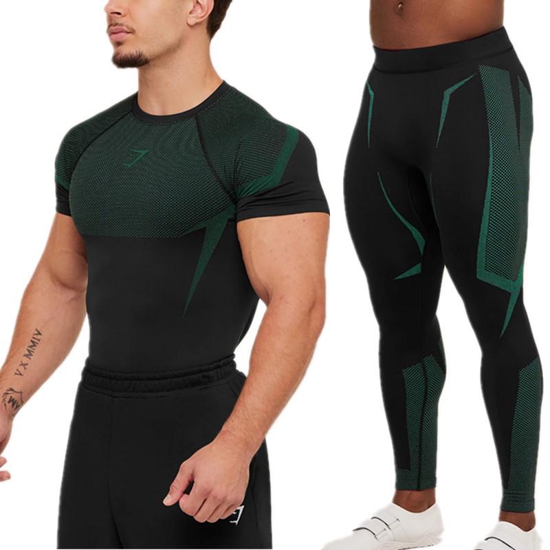 Americká rychleschnoucí sada pro venkovní fitness: Přiléhavý krátký rukáv a dlouhé kalhoty pro běžné běhání.