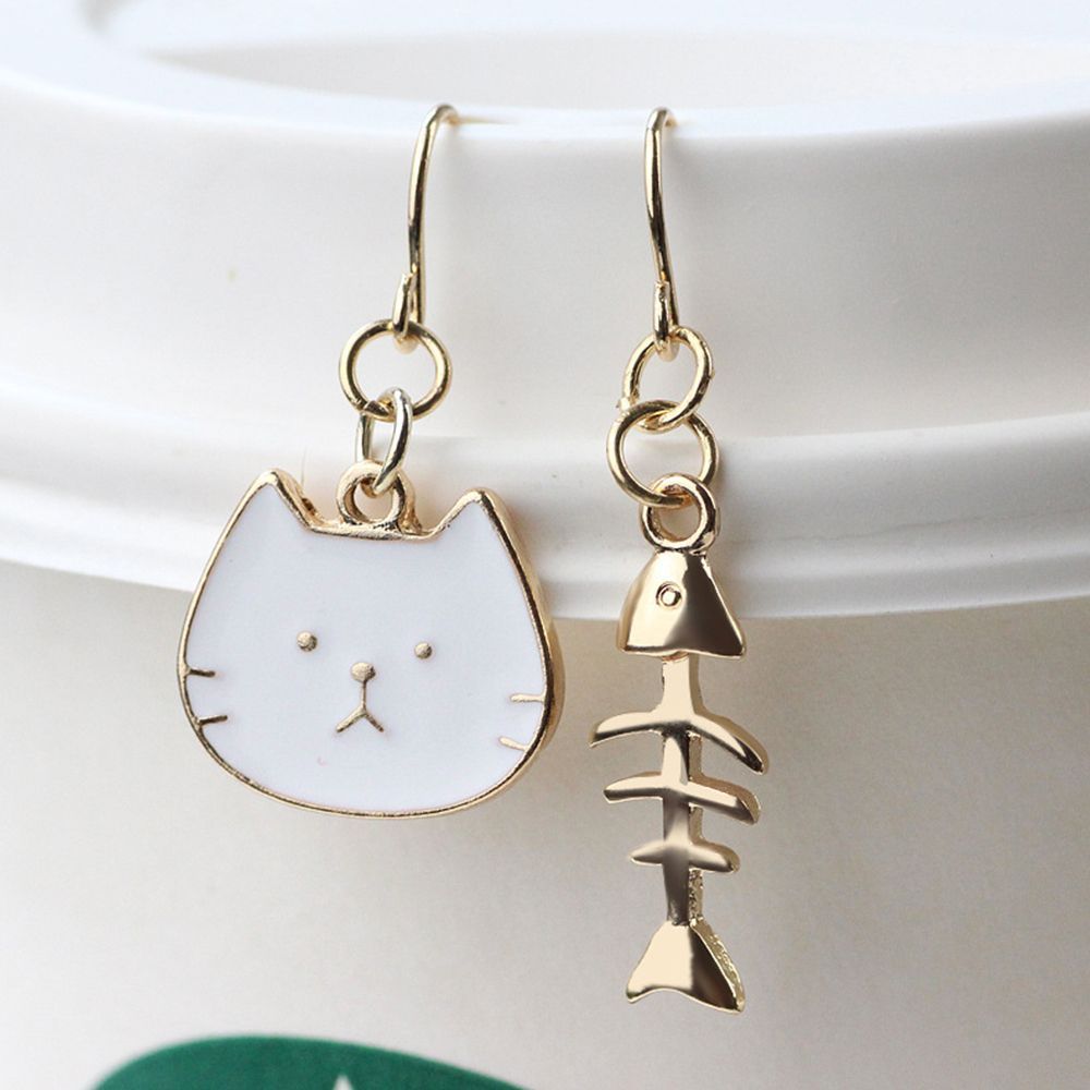 

Lovely Fish Bones Cat Drop Earrings Hook Earrings Fashion Jewelry Enamel золотой