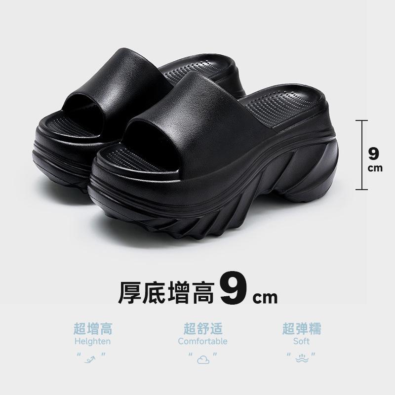 Fashion 9cm Heel Height Shoes Indoor Outdoor Slippers For Women Home Beach Slides Soft EVA Thick Sole Anti-slip Girls Street Sandals