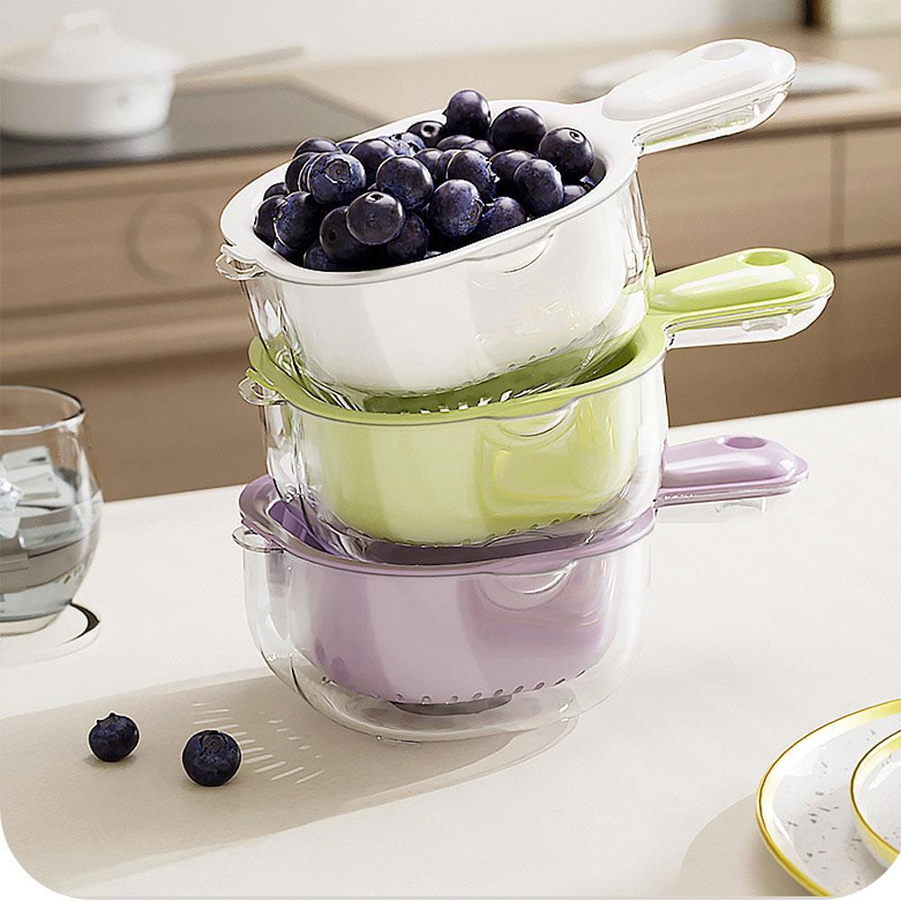 Kitchen Fruit Tray Removable Double Layer Fruit and Vegetable Basin Draining Basket Creative Household Washing Basket
