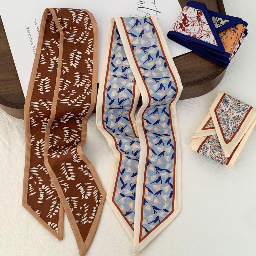 Flower Pattern Neck Strap Long Hair Band Fashion Floral Silk Scarf