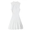 Sexy Knit Mini Dress Women Elegant Backless Sleeveless Puffy Dresses Female 2024 Spring Summer Party Fashion White Short Robe