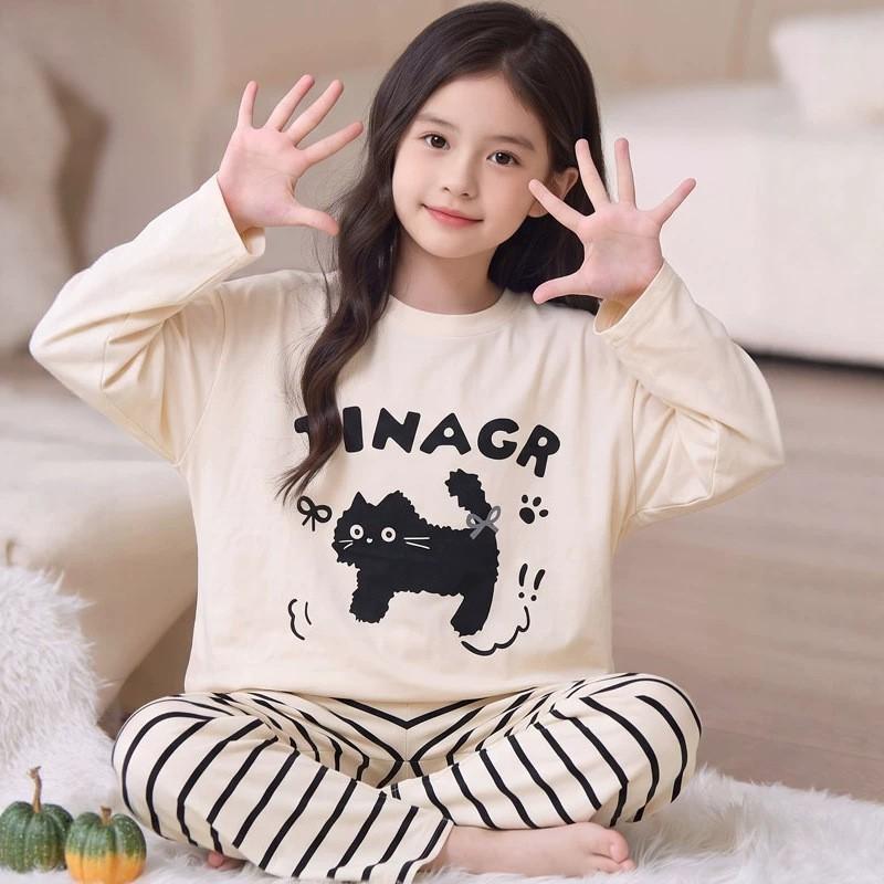 100% Cotton Girls Long Sleeve Pajama Set Princess Style Thin Sleepwear Kids Ages 8
