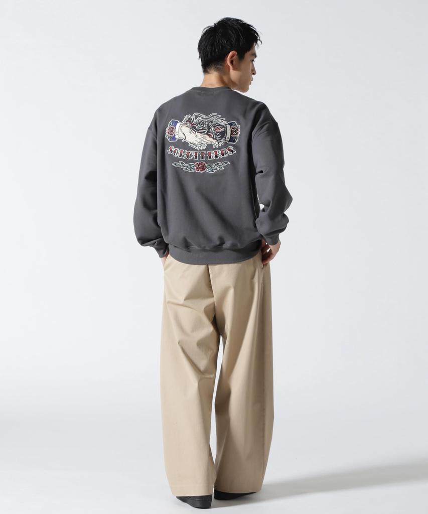 Schott SHAKE HAND DRAGON Crew Neck Sweatshirt, Men's, Size M, 410, Charcoal, 782-4232016