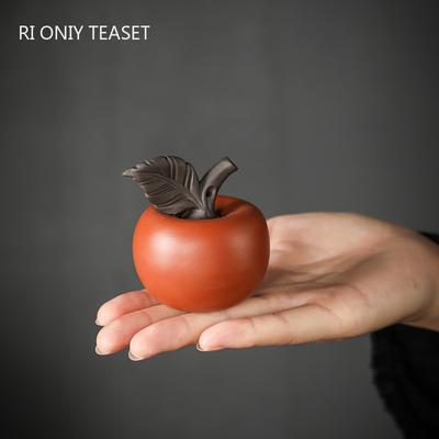 Chinese Purple Clay Tea Pet Good Luck Persimmon Statue Tea Figurine Ornaments Handmade Sculpture Craft Tea Set Decor Accessories