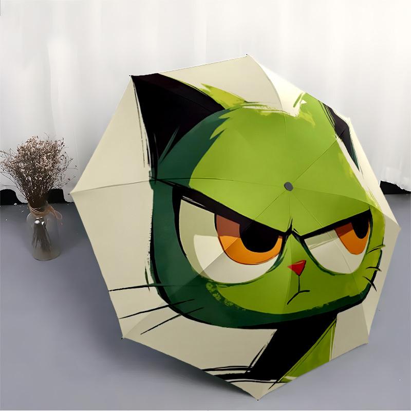 1pc Angry Cat Adventure Auto Open/close, 8-Rib Iron Frame, Compact Folding Cute Umbrella All-Season Portable Umbrella for Travel 029