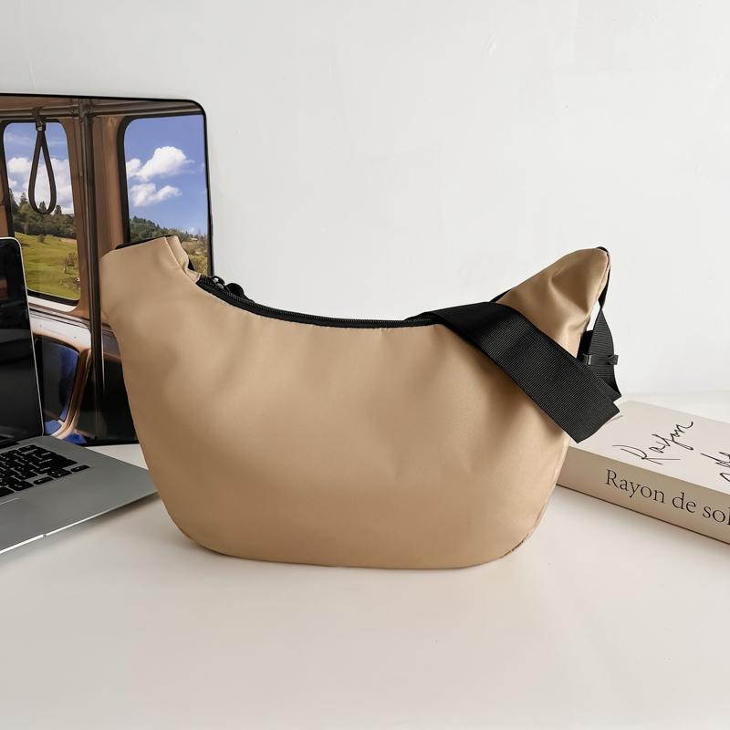 Nylon Hobo Crossbody Bag for Women Large Capacity Solid Color Single Shoulder Tote Bag