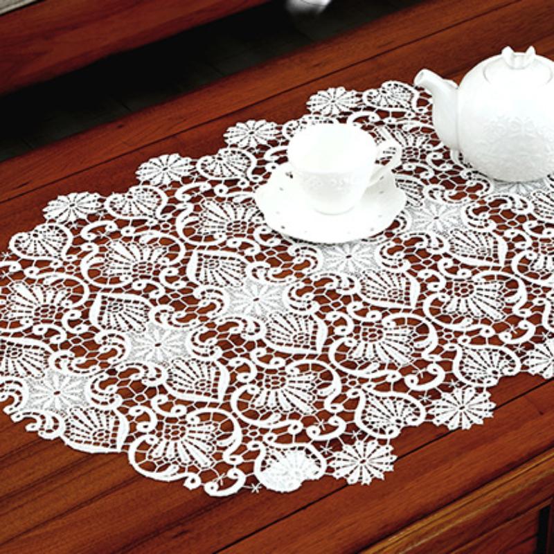 Vlajka na stůl Bílá Vyšívací Stolek Ubrus Krajka Televizní skříňka dutá Vlajka na stůl Bílá Vlajka na stůl Ubrus