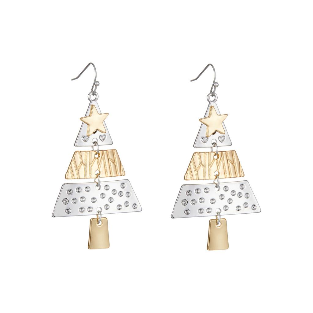 Trendy Long Alloy Christmas Tree Earrings Featuring Vibrant Geometric Star Shapes Celebrations For