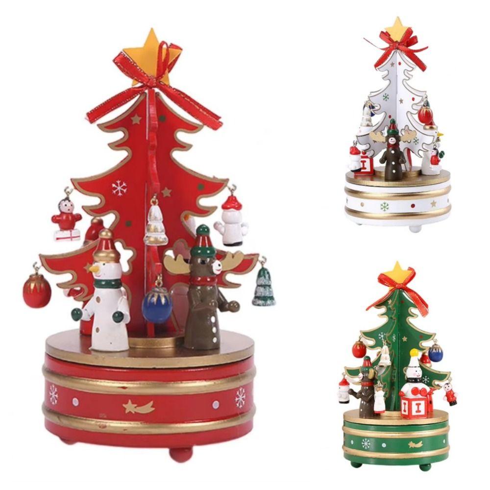 Christmas Carousel Rotating Wooden Music Box Wooden Children Gifts Musicbox  Festive Holiday Decor
