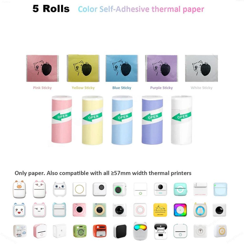 57mm Mini Thermal Printer Stickers Paper, Multicolor Mini Printer Sticker Paper, Photo Printer Labels Paper, For M02/T02, Kids Instant Camera