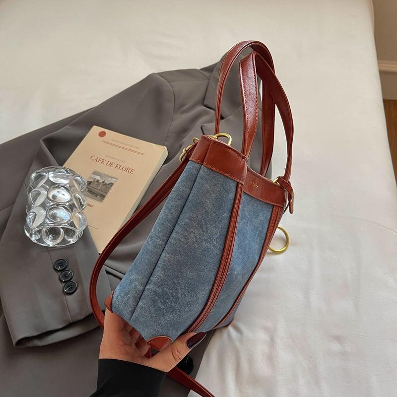 Portable Denim Tote Bag Women's Shoulder Underarm Bucket Bag