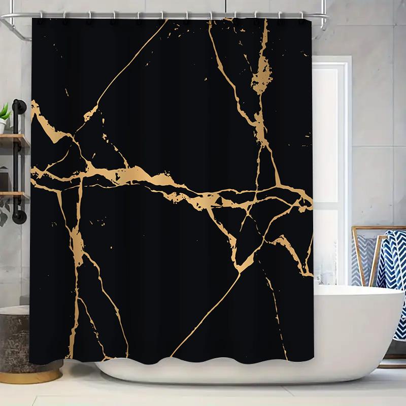 

Golden Elegance: Black And Gold Marble Shower Curtain For A Luxurious And Modern Bathroom Dcor W60H190(CM)-1 Pcs