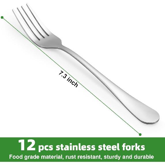 12 Piece Dinner Forks Set, Food-Grade Stainless Steel Forks Silverware, Cutlery Fork, Salad Fork, Metal Forks for Home, Kitchen or Restaurant, Mirror