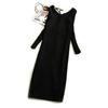 Women's Stretchy Knitting Sweater Dress Autumn Winter V-neck Ruched Long Sleeve Skinny Split Pencil Dress Red Navy Blue Gray