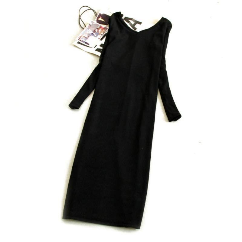 Women's Stretchy Knitting Sweater Dress Autumn Winter V-neck Ruched Long Sleeve Skinny Split Pencil Dress Red Navy Blue Gray