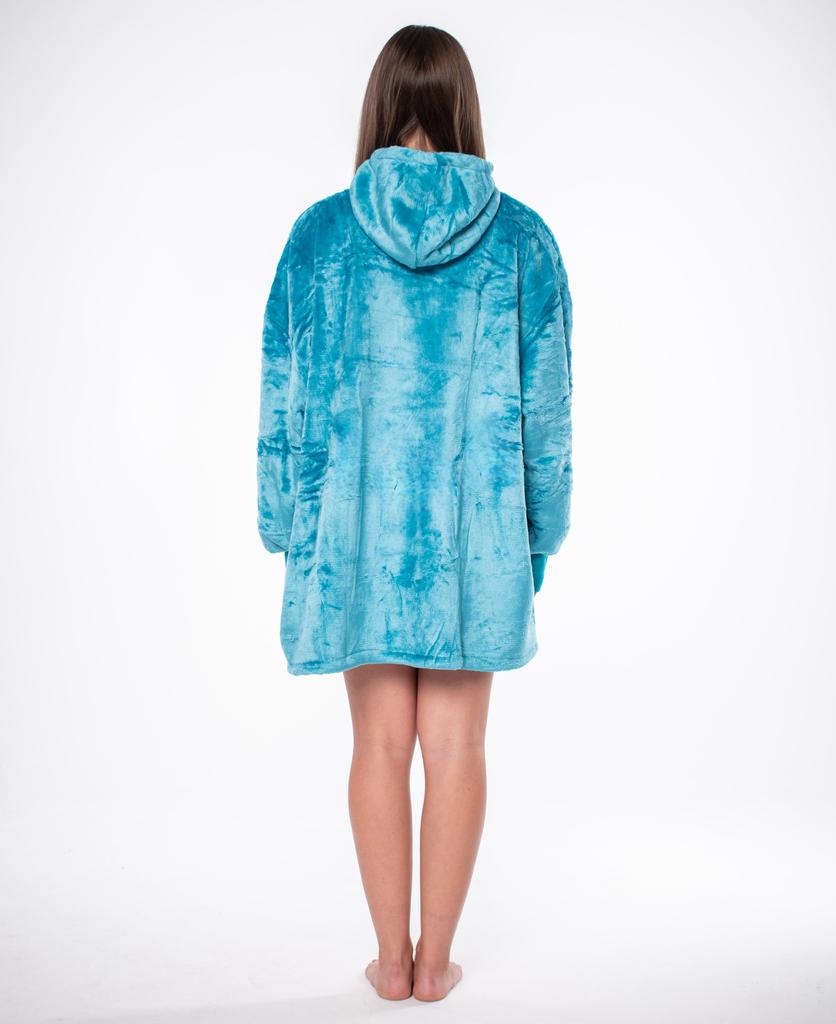 Bluza koc kocobluza 2w1 oversize xxl z kapturem gruba sherpa niebieska